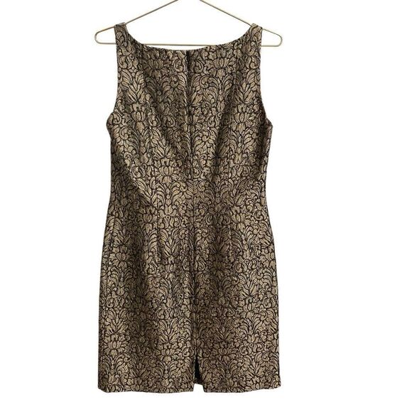 Carmen Marc Valvo Signature Black Gold Metallic Sleeveless Shift Dress Size 10 - Picture 5 of 6